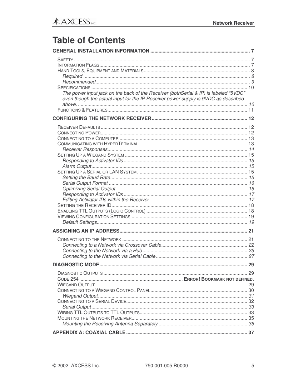 Axcess Network Receiver Installation Guide User Manual | Page 5 / 63