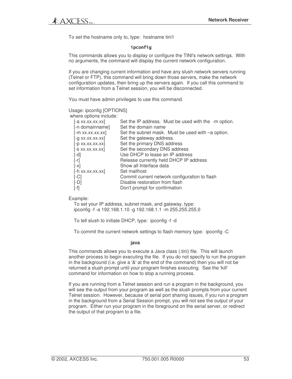 Axcess Network Receiver Installation Guide User Manual | Page 53 / 63