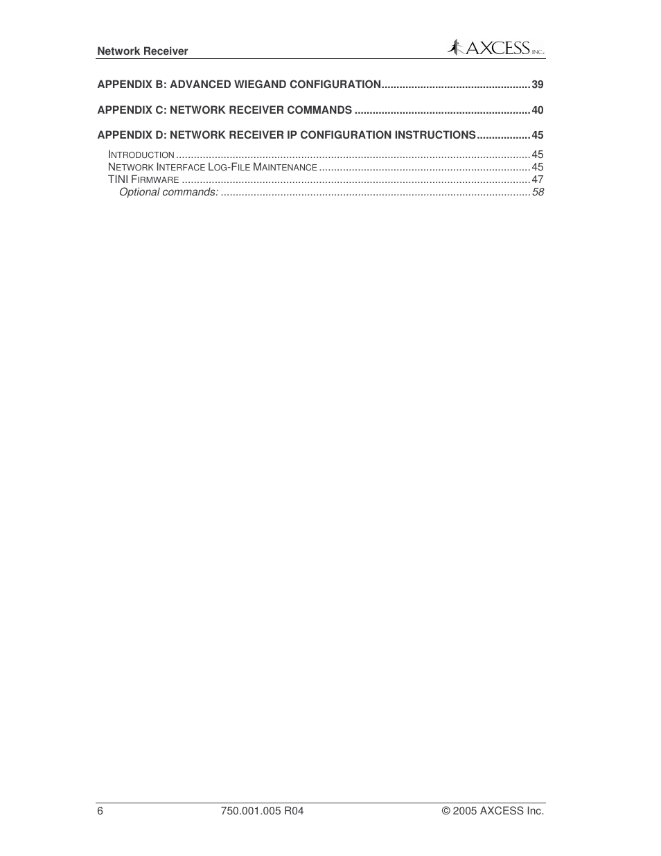 Axcess Network Receiver Installation Guide User Manual | Page 6 / 63