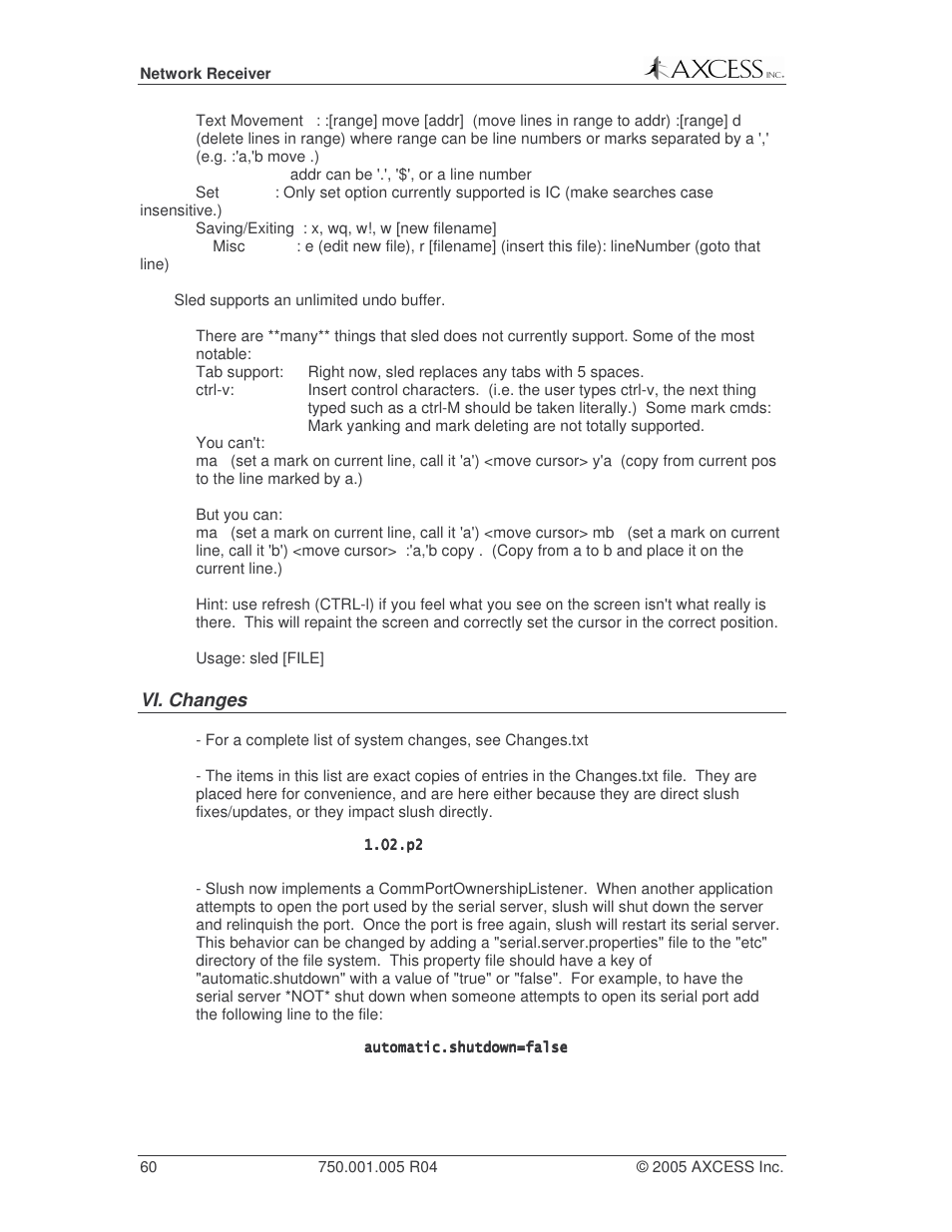 Axcess Network Receiver Installation Guide User Manual | Page 60 / 63