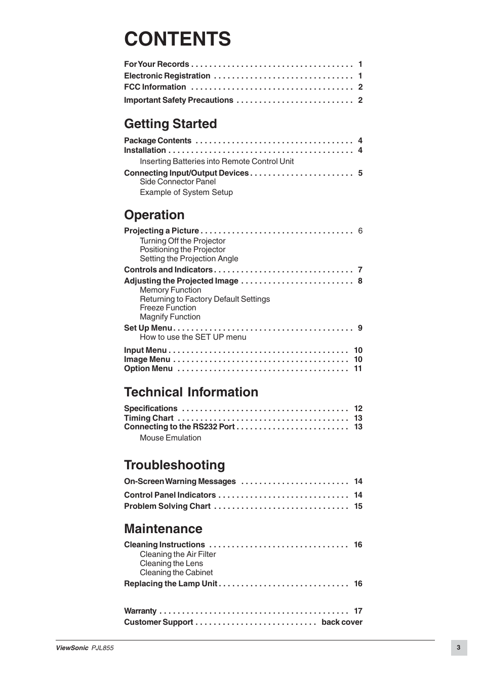 VIEWSONIC PJL855 Office Theater User Manual | Page 4 / 19