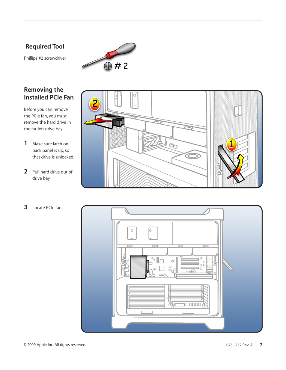 Required tool, Removing the installed pcie fan | Apple Mac Pro (PCIe Fan Replacement) User Manual | Page 2 / 4