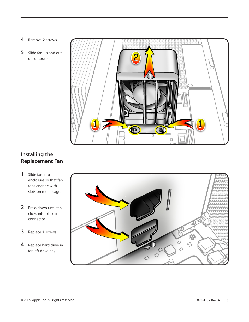 Installing the replacement fan 1 | Apple Mac Pro (PCIe Fan Replacement) User Manual | Page 3 / 4