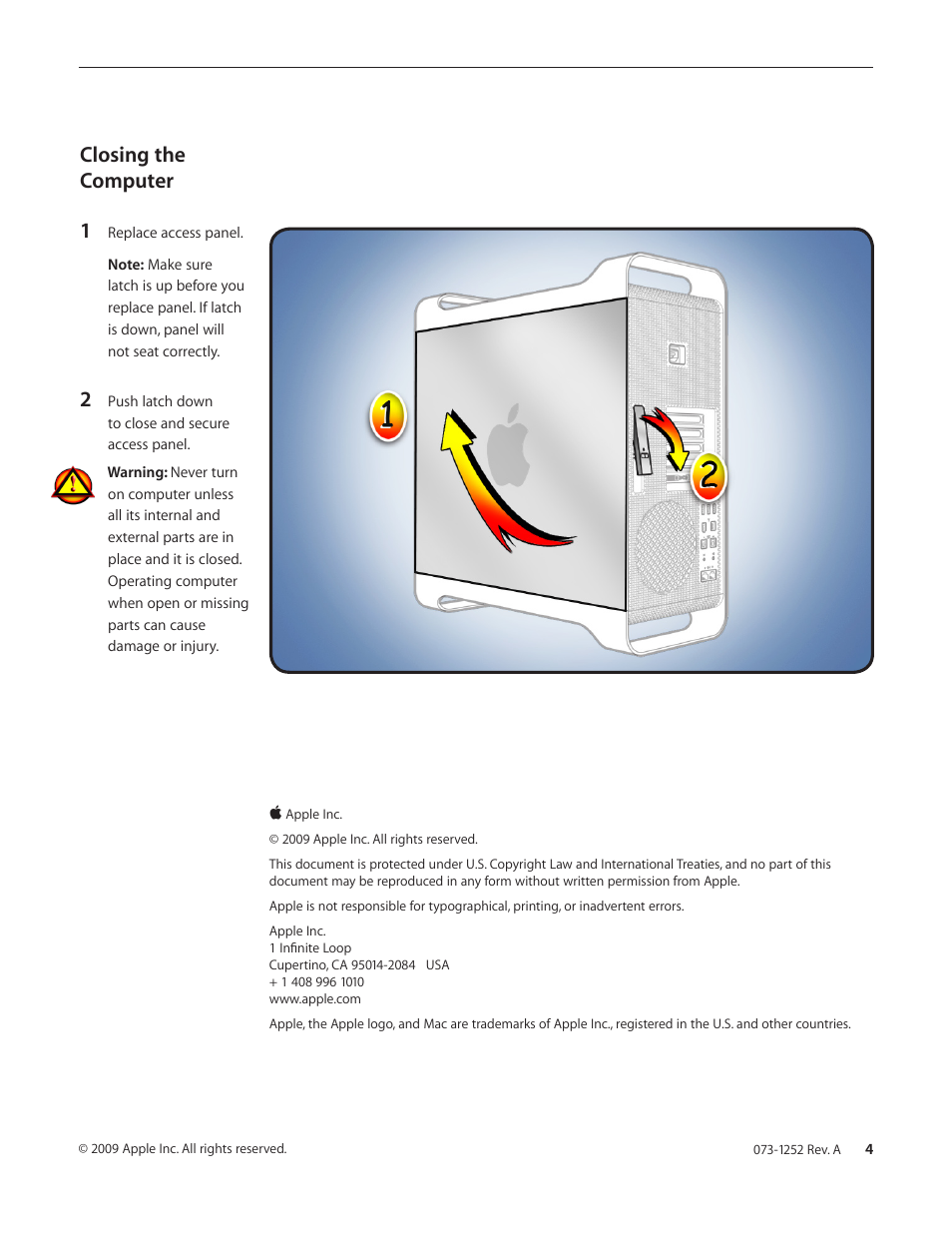 Closing the computer 1 | Apple Mac Pro (PCIe Fan Replacement) User Manual | Page 4 / 4