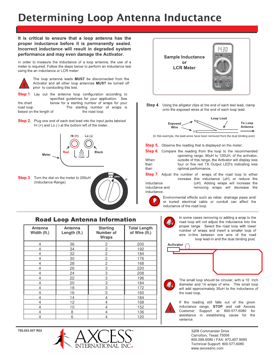 Axcess RoadLoop - Determining Loop Inductance User Manual | 1 page