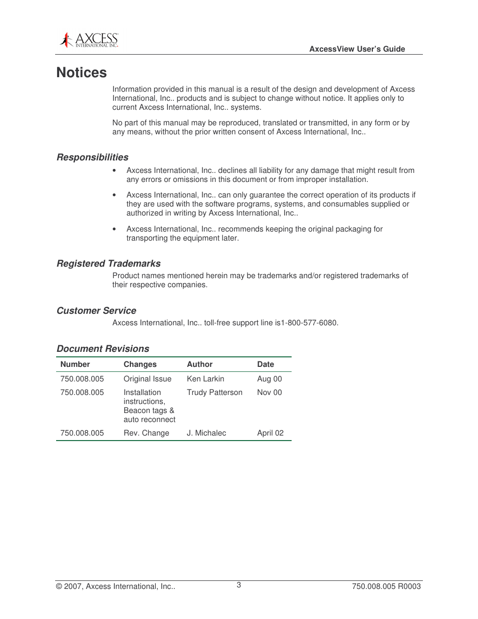 Notices | Axcess AxcessView User Guide User Manual | Page 3 / 35