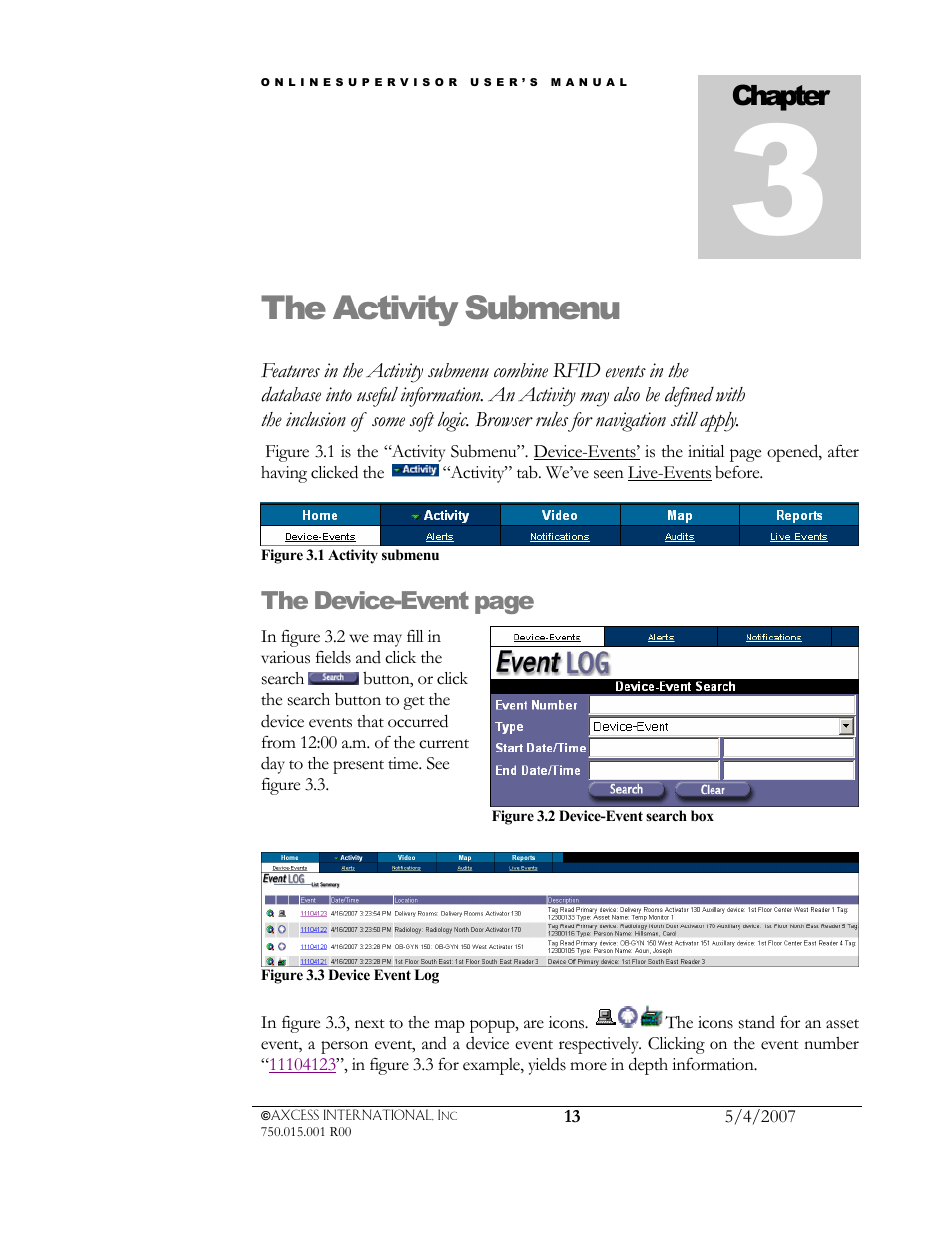 The activity submenu, Chapter | Axcess e/OLS User Manual User Manual | Page 16 / 28