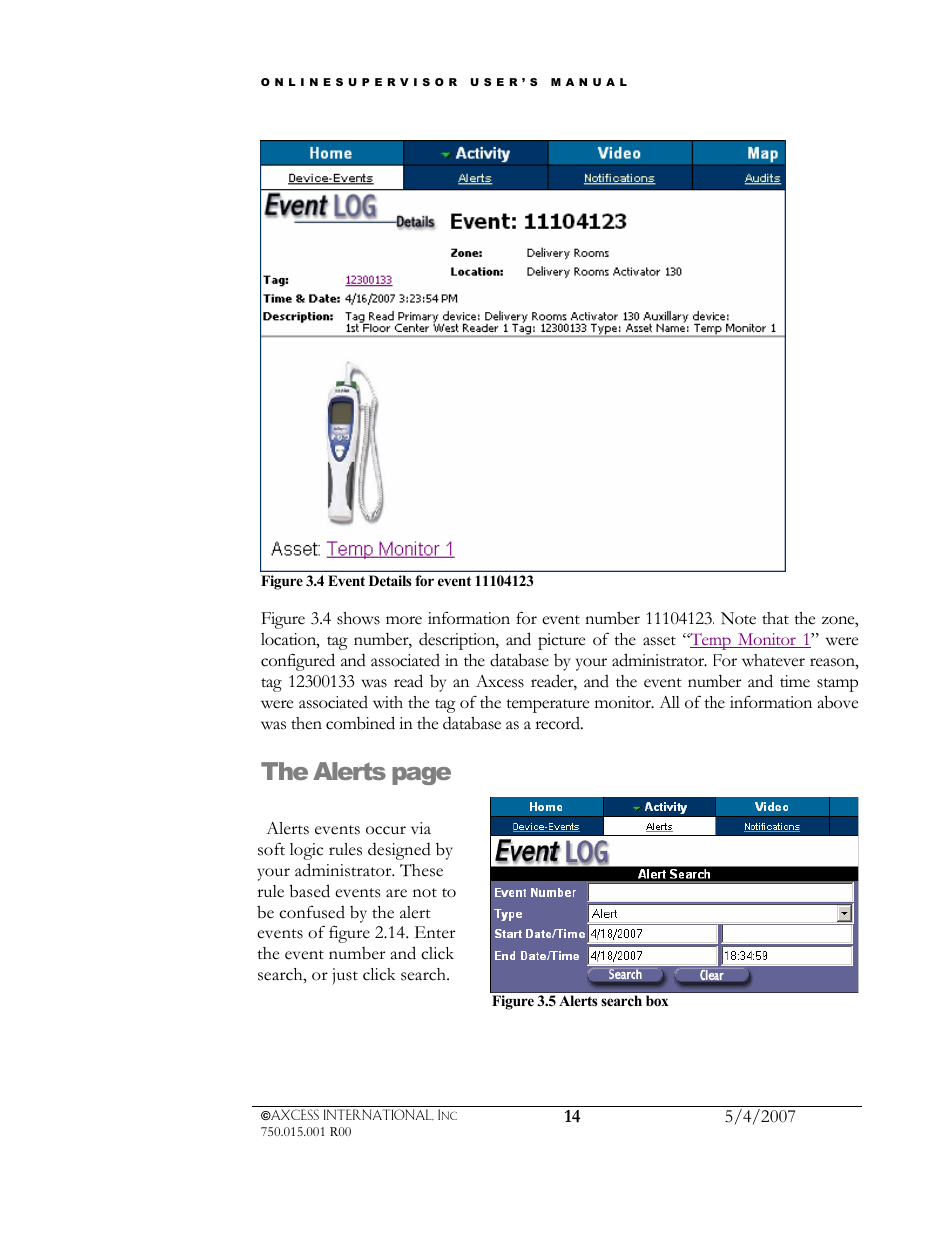 The alerts page | Axcess e/OLS User Manual User Manual | Page 17 / 28