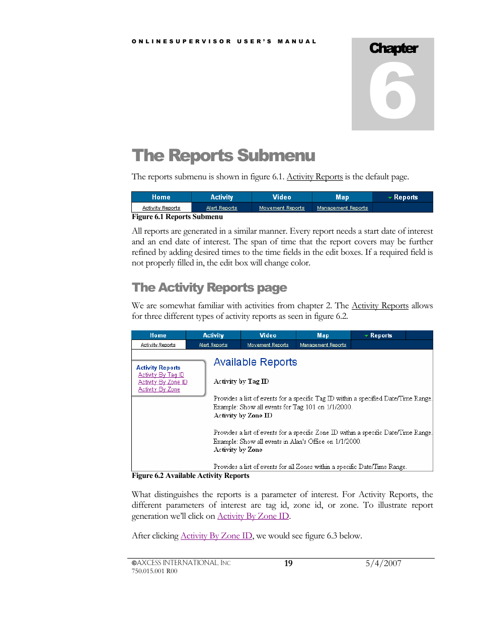 The reports submenu, Chapter | Axcess e/OLS User Manual User Manual | Page 22 / 28
