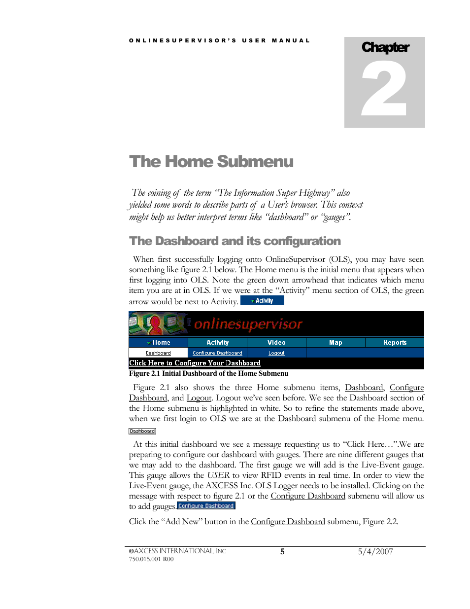 The home submenu | Axcess e/OLS User Manual User Manual | Page 8 / 28
