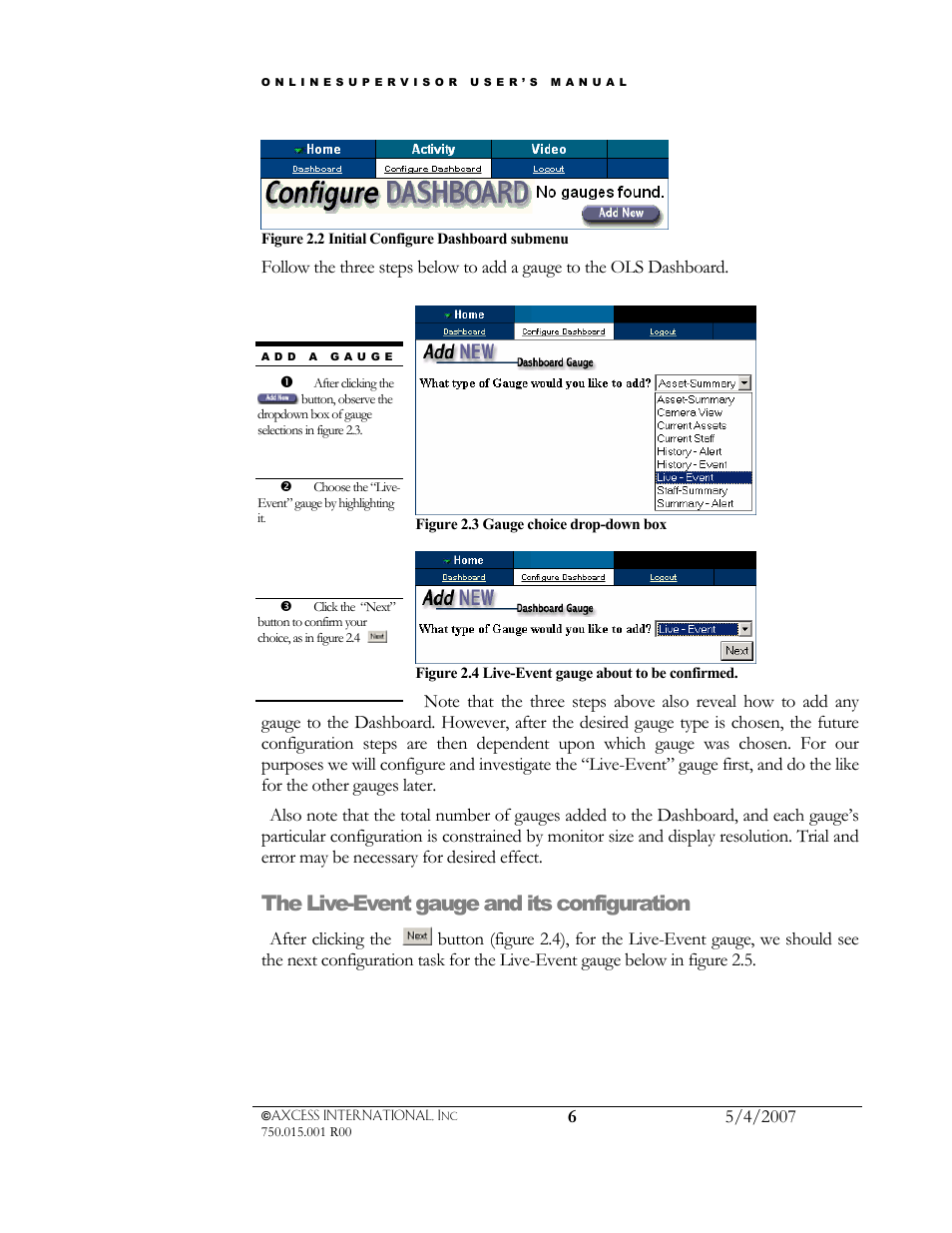 The live-event gauge and its configuration | Axcess e/OLS User Manual User Manual | Page 9 / 28