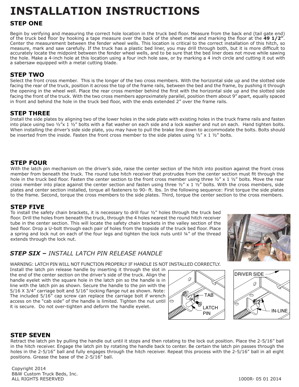 Installation instructions | B&W Trailer Hitches 1000R User Manual | Page 2 / 2