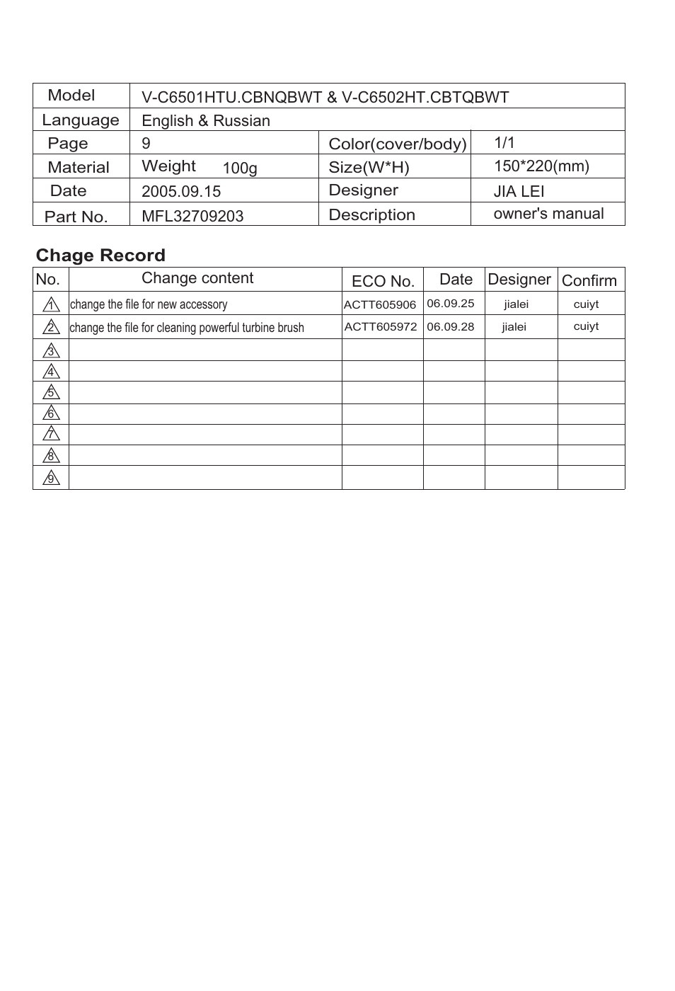 LG V-C6502HT User Manual | 10 pages