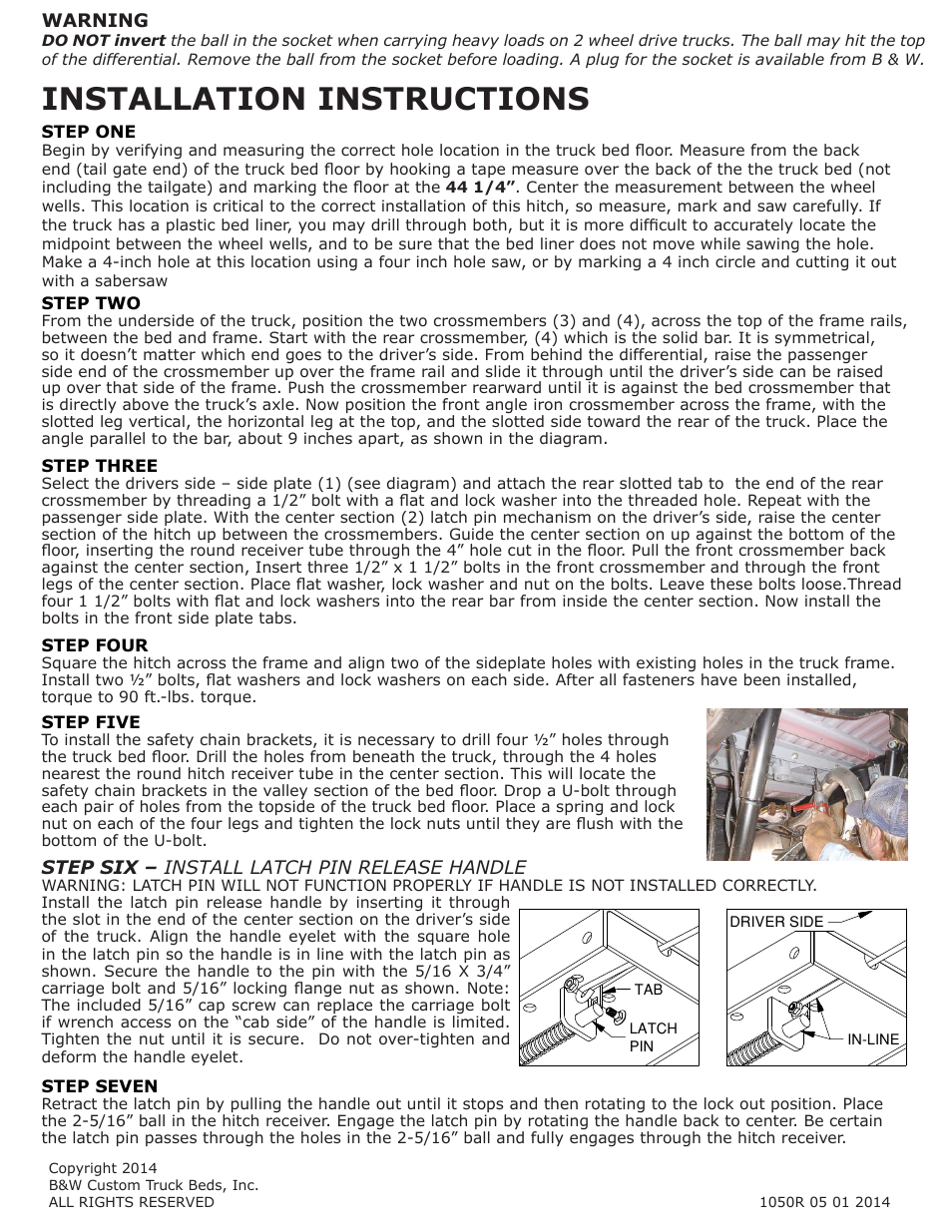 Installation instructions | B&W Trailer Hitches 1050R User Manual | Page 2 / 2