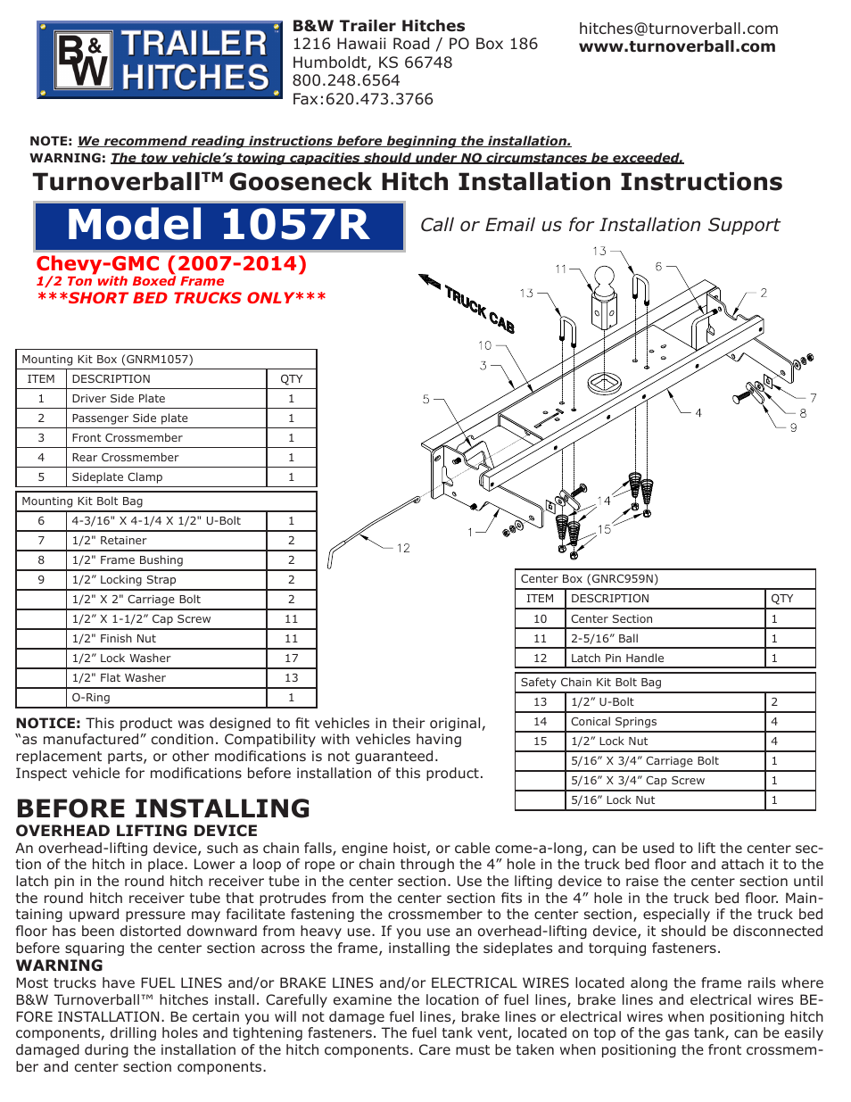 B&W Trailer Hitches 1057R User Manual | 4 pages