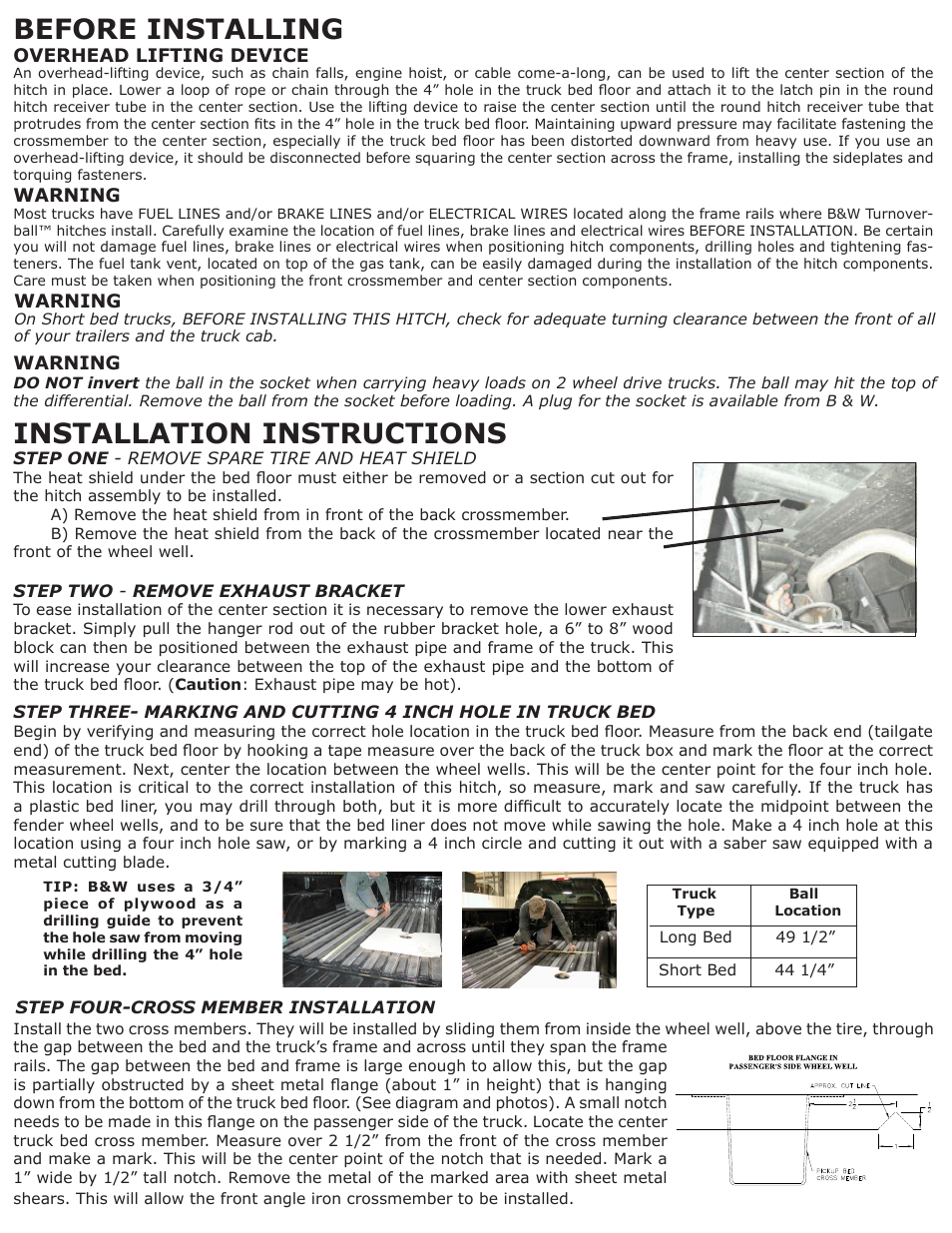 Before installing, Installation instructions | B&W Trailer Hitches 1059R User Manual | Page 2 / 4