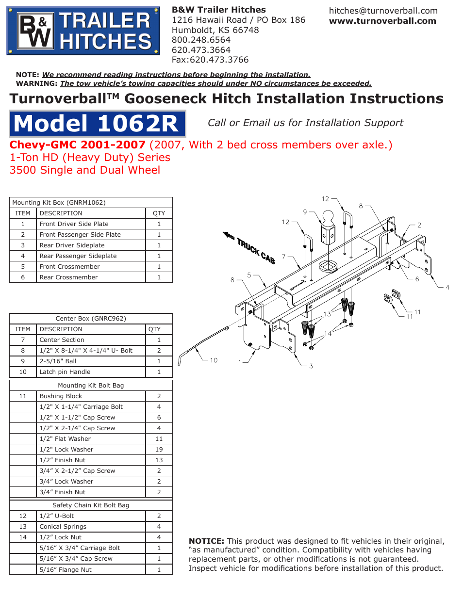 B&W Trailer Hitches 1062R User Manual | 4 pages