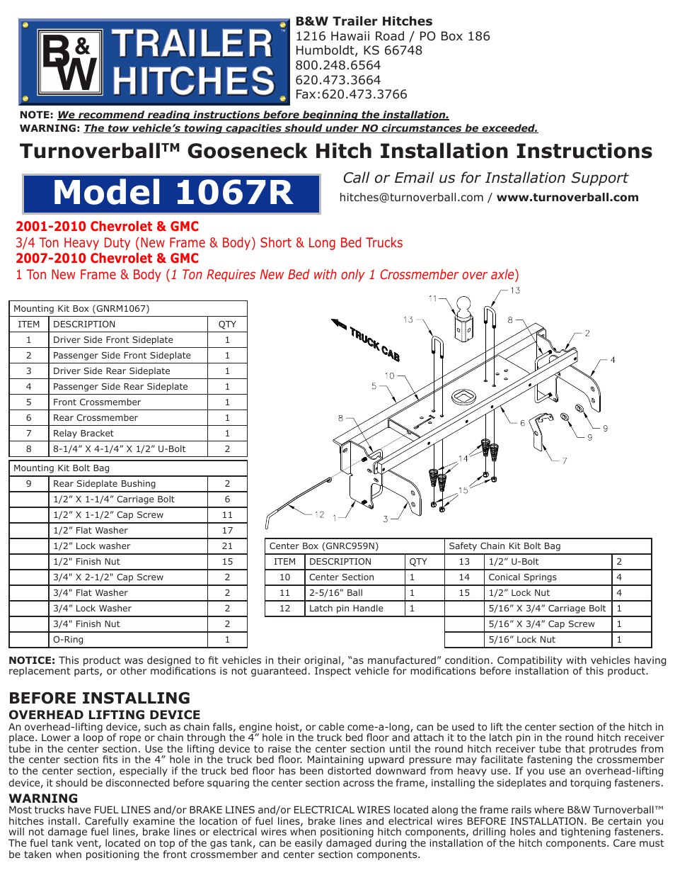 B&W Trailer Hitches 1067R User Manual | 4 pages