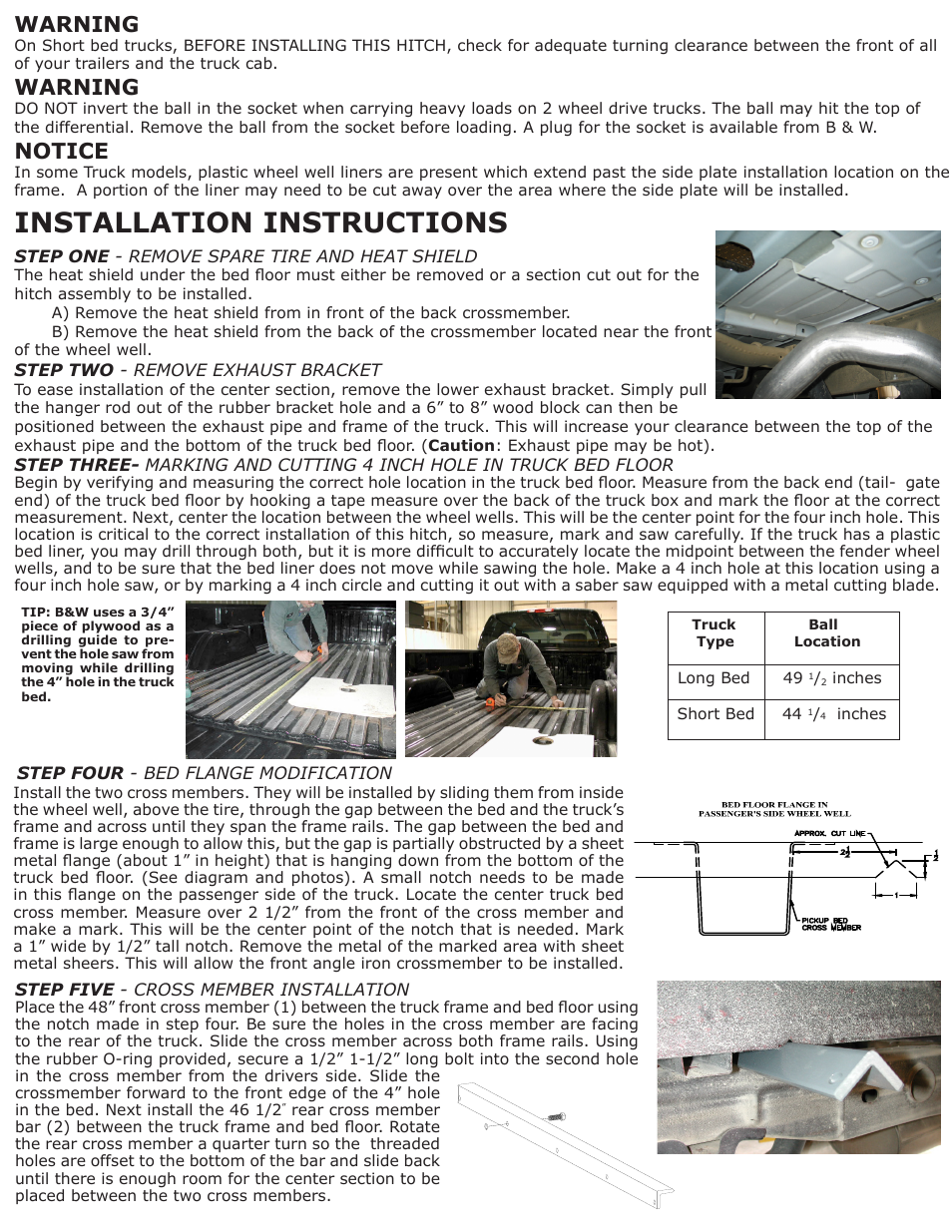 Installation instructions, Warning, Notice | B&W Trailer Hitches 1067R User Manual | Page 2 / 4