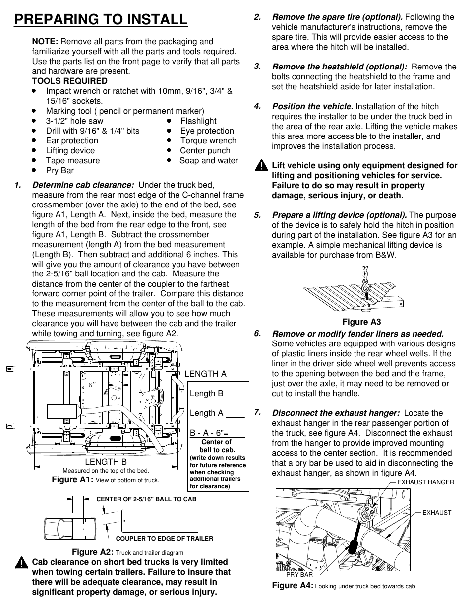 Preparing to install | B&W Trailer Hitches 1314 User Manual | Page 2 / 5