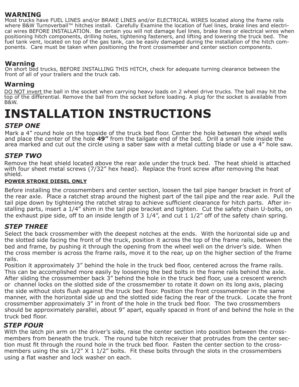 Installation instructions | B&W Trailer Hitches 1100R User Manual | Page 2 / 4