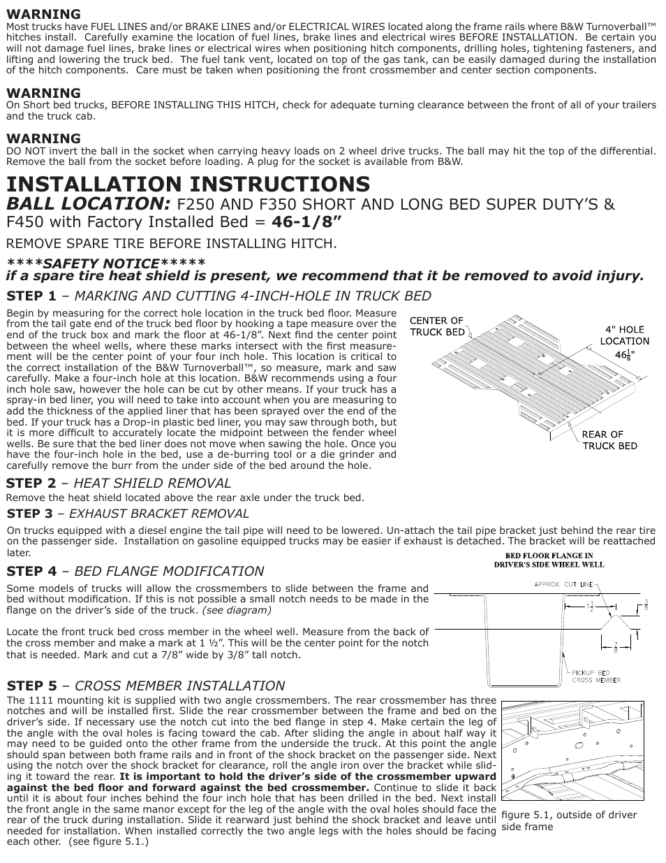 Installation instructions, Ball location | B&W Trailer Hitches 1111 User Manual | Page 2 / 4