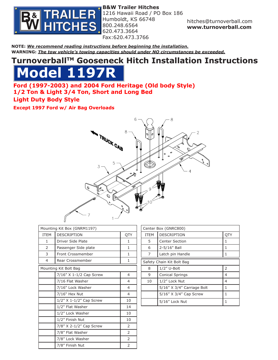 B&W Trailer Hitches 1197R User Manual | 3 pages