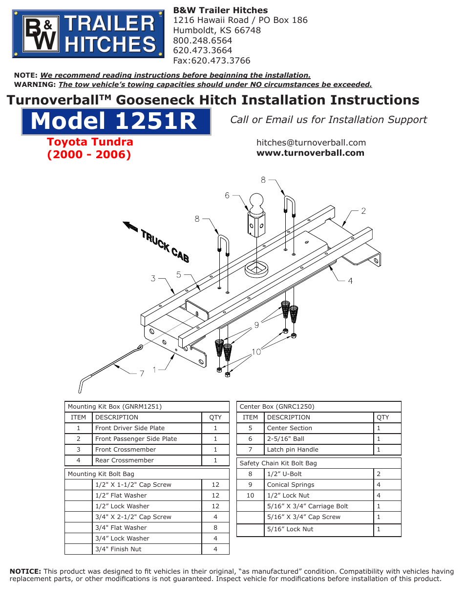 B&W Trailer Hitches 1251R User Manual | 4 pages