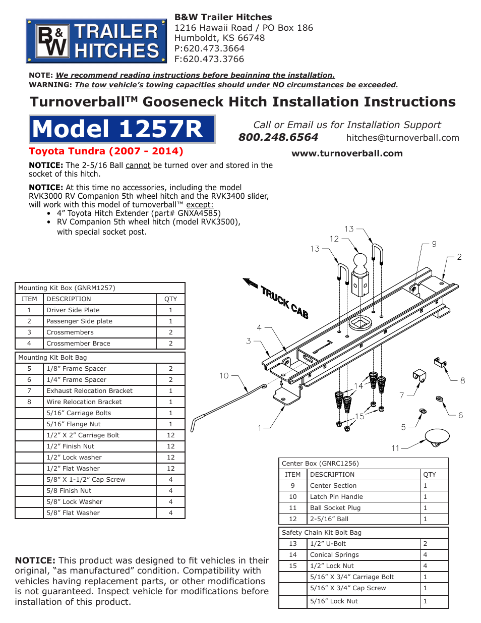 B&W Trailer Hitches 1257R User Manual | 4 pages