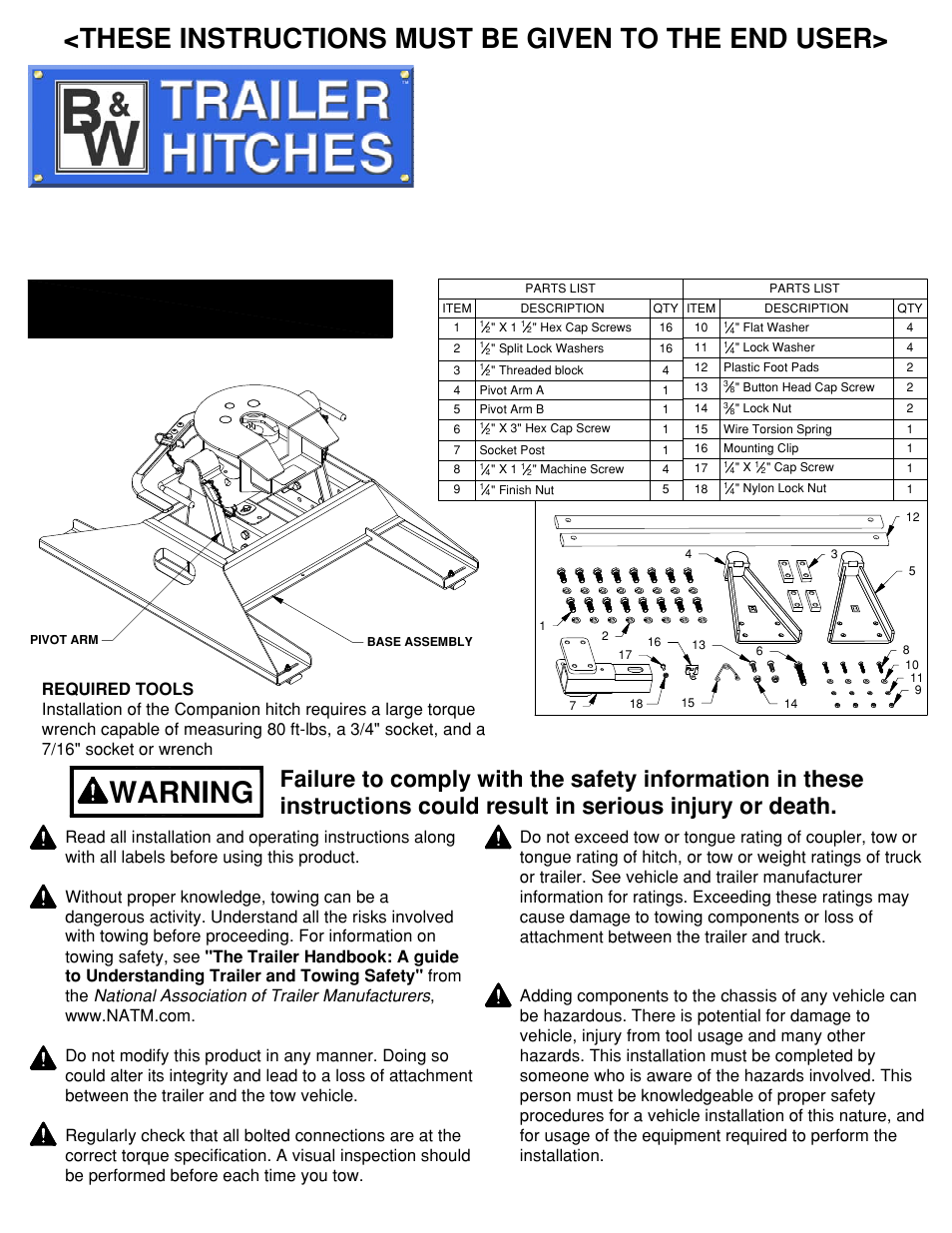B&W Trailer Hitches RVK3500 User Manual | 5 pages