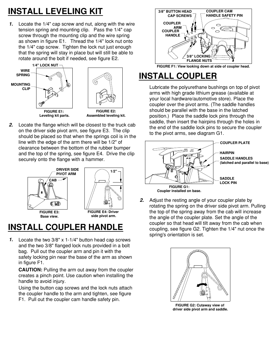 Install coupler install leveling kit, Install coupler handle | B&W Trailer Hitches RVK3500 User Manual | Page 4 / 5