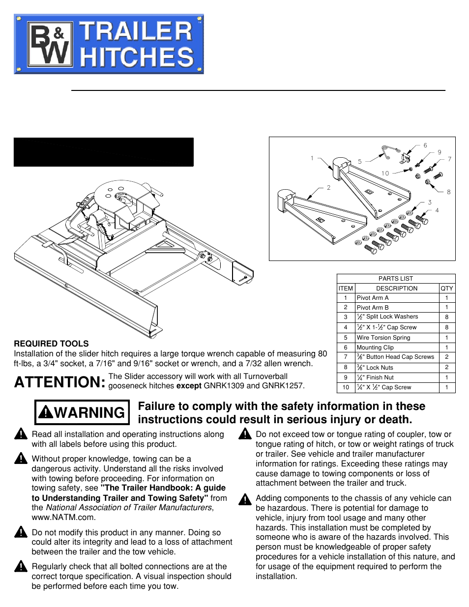 B&W Trailer Hitches RVK3400 User Manual | 5 pages