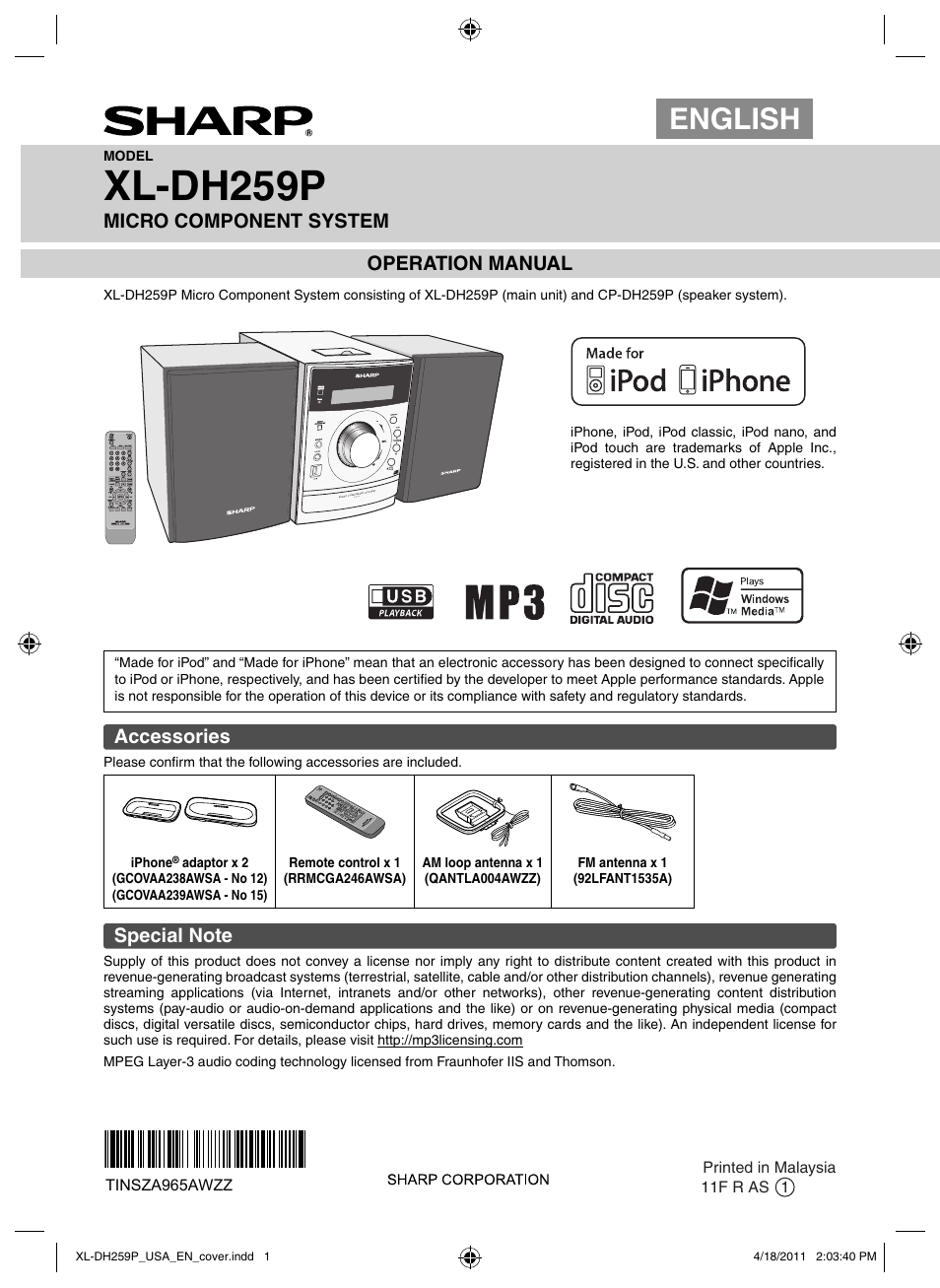 Sharp XL-DH259P User Manual | 16 pages