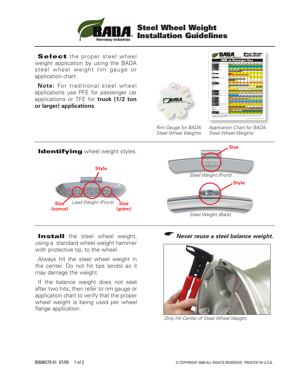 BADA Steel Wheel Weight Installation User Manual | 2 pages