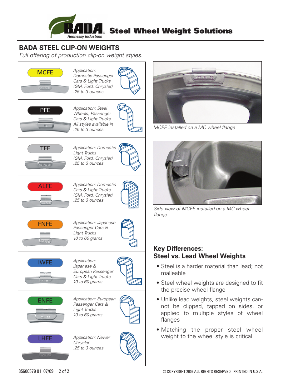 Steel wheel weight solutions, Key differences: steel vs. lead wheel weights, Bada steel clip-on weights | BADA Steel Wheel Weight Installation User Manual | Page 2 / 2