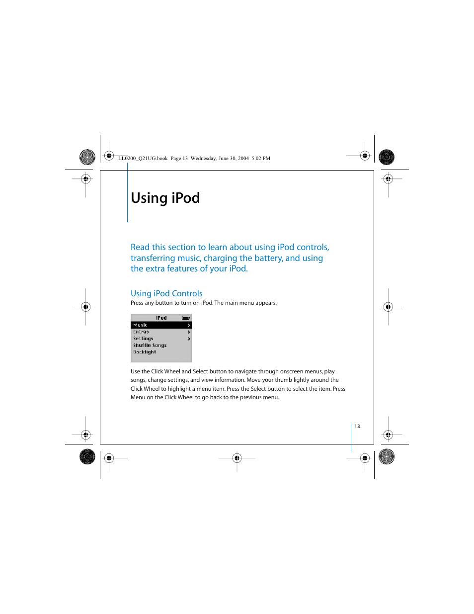 Using ipod, Using ipod controls | Apple iPod (User’s Guide) User Manual | Page 13 / 64