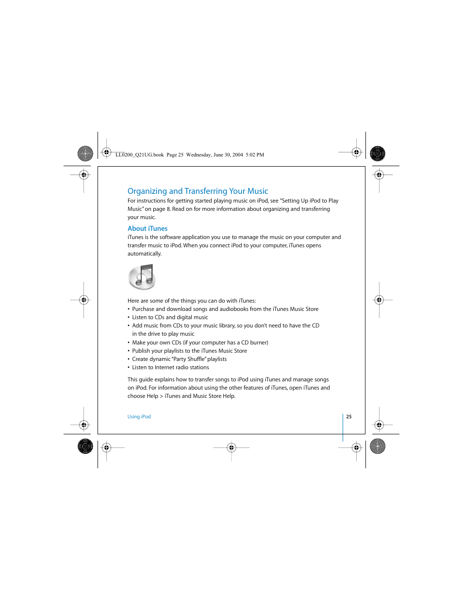 Organizing and transferring your music, About itunes | Apple iPod (User’s Guide) User Manual | Page 25 / 64