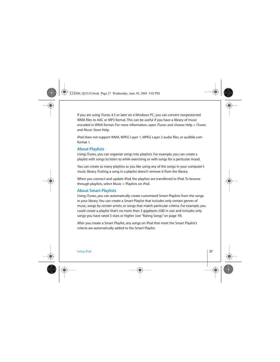 About playlists, About smart playlists | Apple iPod (User’s Guide) User Manual | Page 27 / 64