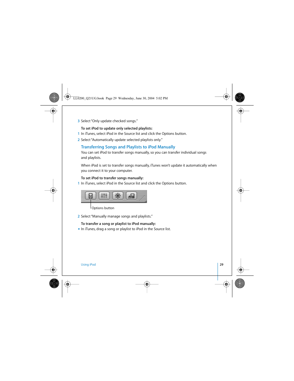 Transferring songs and playlists to ipod manually | Apple iPod (User’s Guide) User Manual | Page 29 / 64