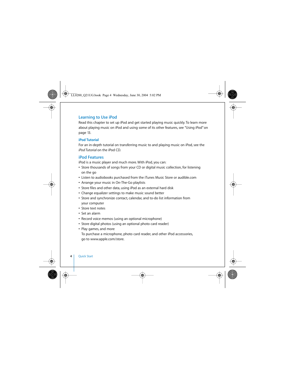 Learning to use ipod, Ipod features | Apple iPod (User’s Guide) User Manual | Page 4 / 64