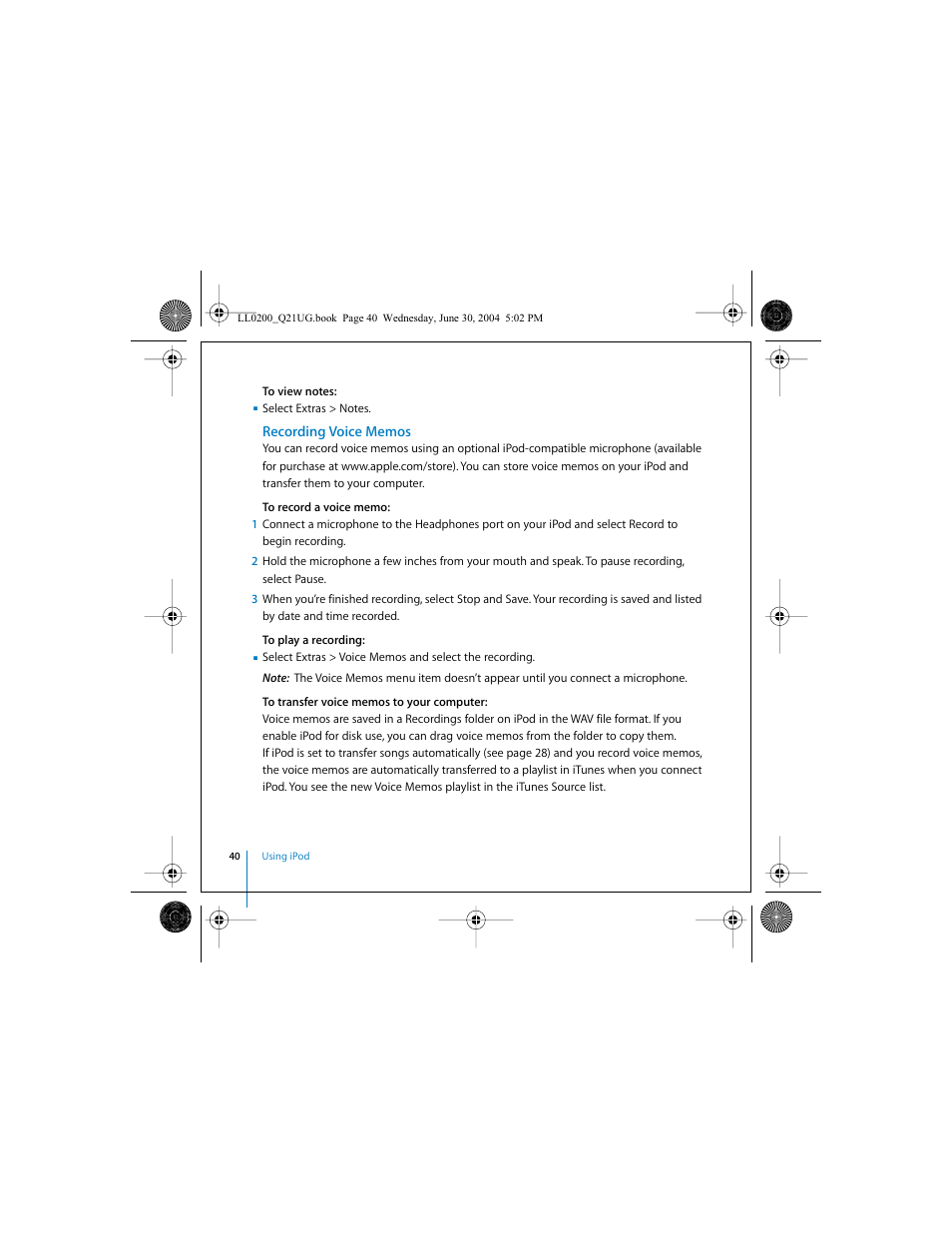 Recording voice memos | Apple iPod (User’s Guide) User Manual | Page 40 / 64