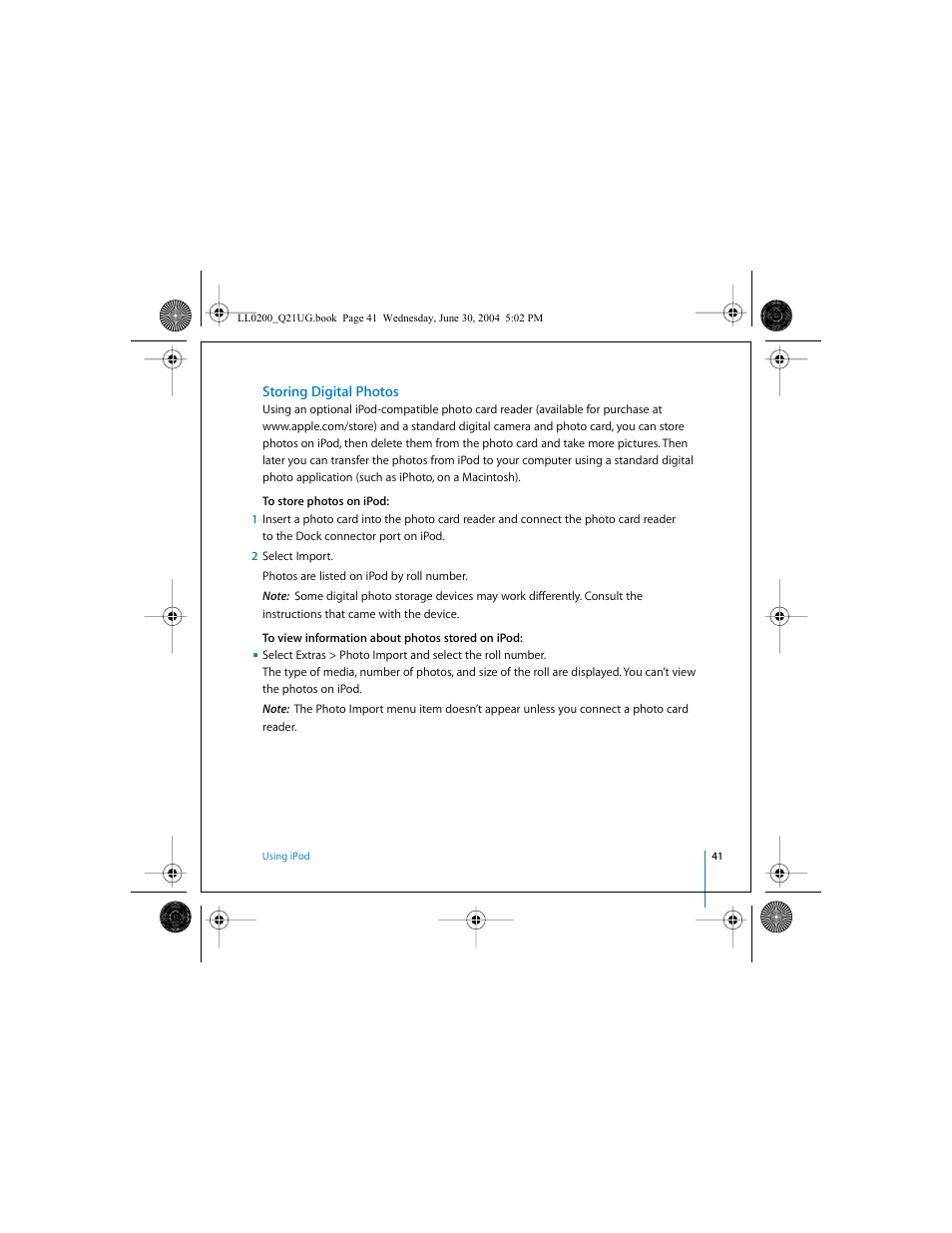 Storing digital photos | Apple iPod (User’s Guide) User Manual | Page 41 / 64