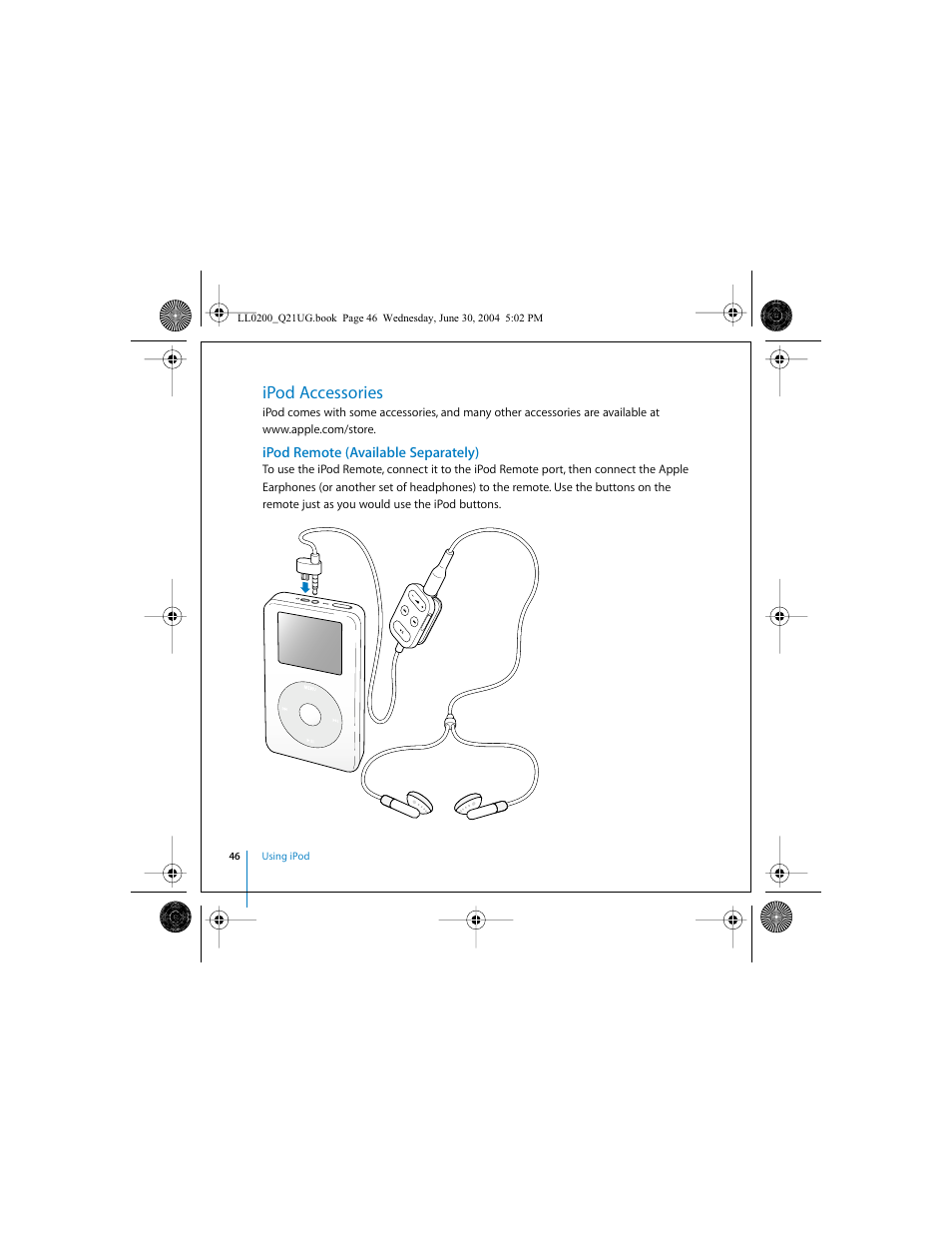 Ipod accessories, Ipod remote (available separately) | Apple iPod (User’s Guide) User Manual | Page 46 / 64