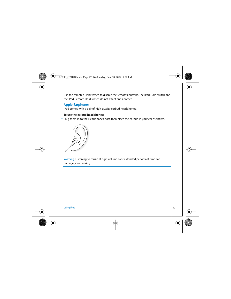 Apple earphones | Apple iPod (User’s Guide) User Manual | Page 47 / 64