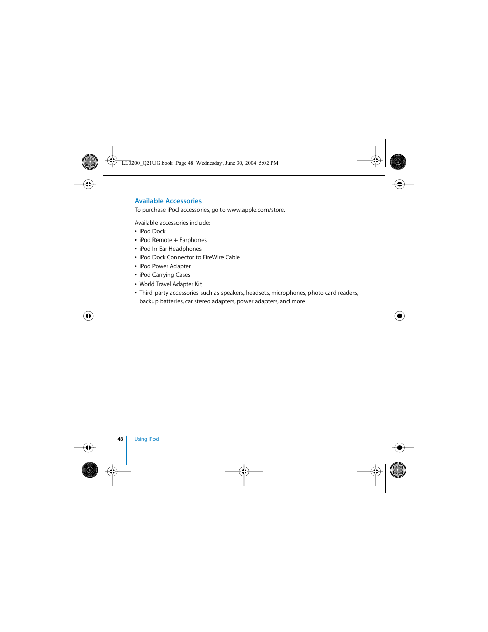 Available accessories | Apple iPod (User’s Guide) User Manual | Page 48 / 64