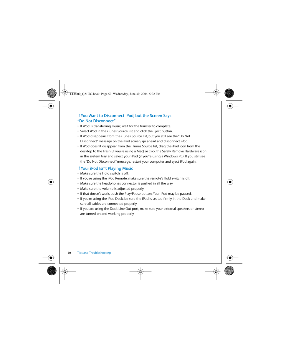 If your ipod isn’t playing music | Apple iPod (User’s Guide) User Manual | Page 50 / 64