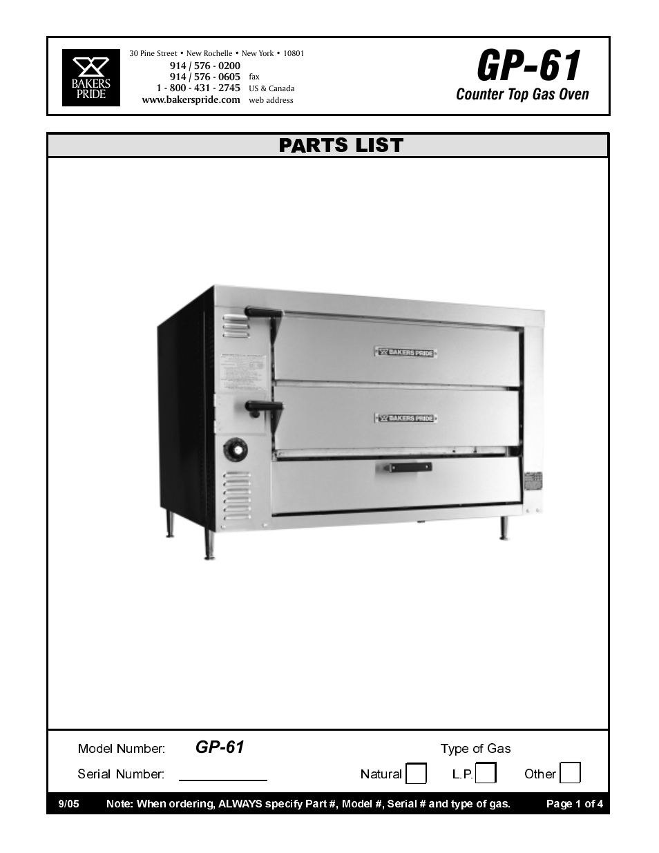 Bakers Pride GP-61 User Manual | 4 pages