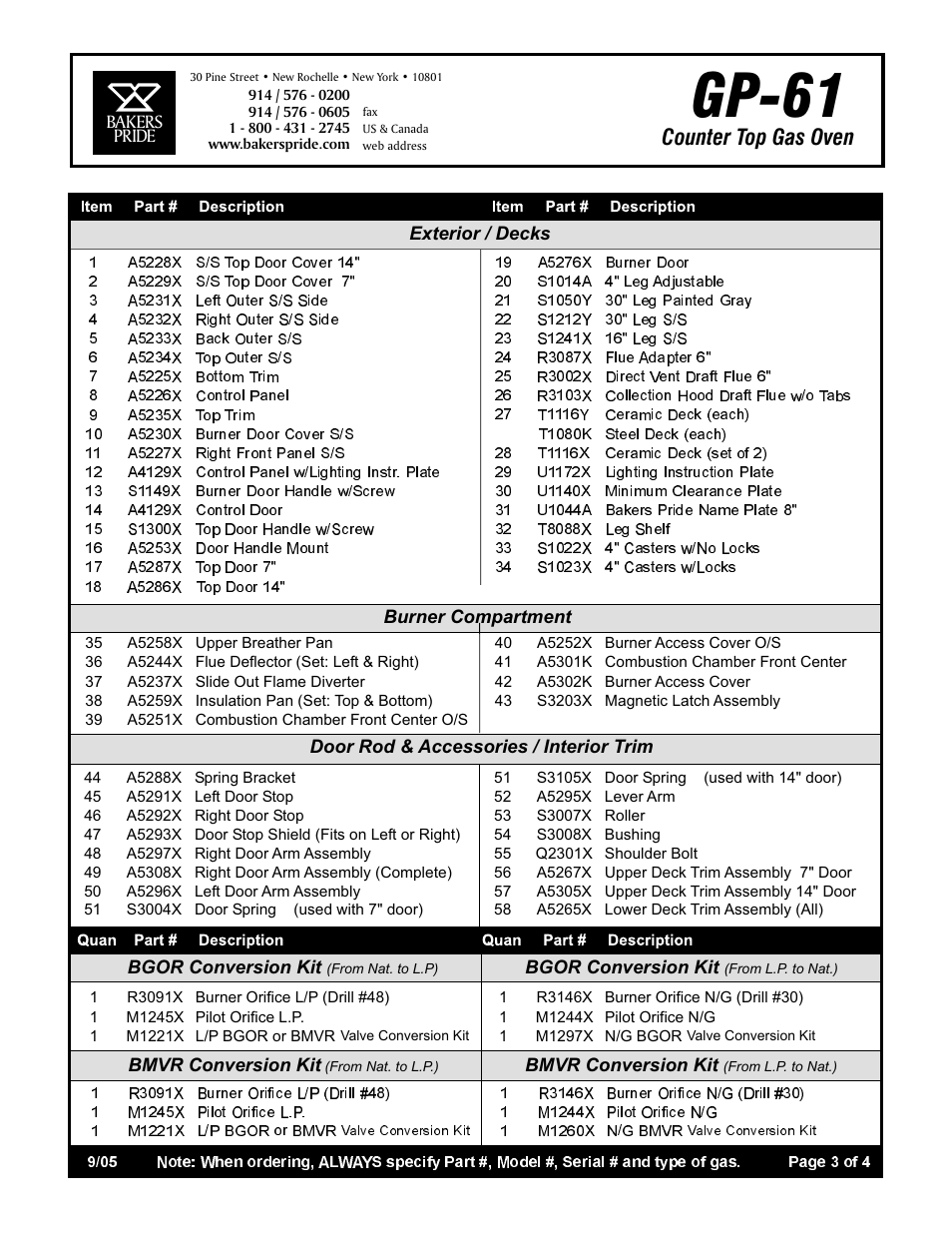 Gp-61, Counter top gas oven | Bakers Pride GP-61 User Manual | Page 3 / 4