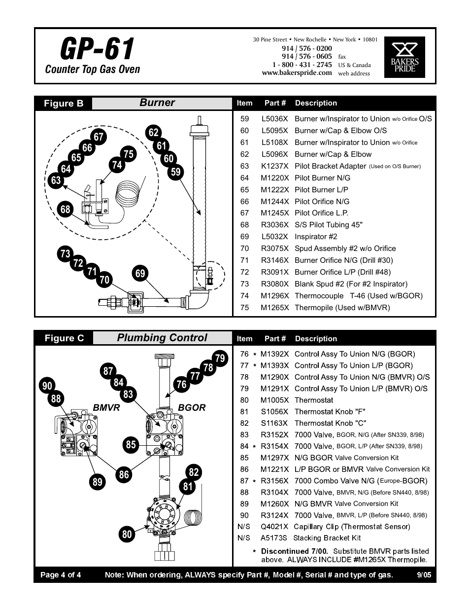 Gp-61, Counter top gas oven, Plumbing control burner | Bakers Pride GP-61 User Manual | Page 4 / 4