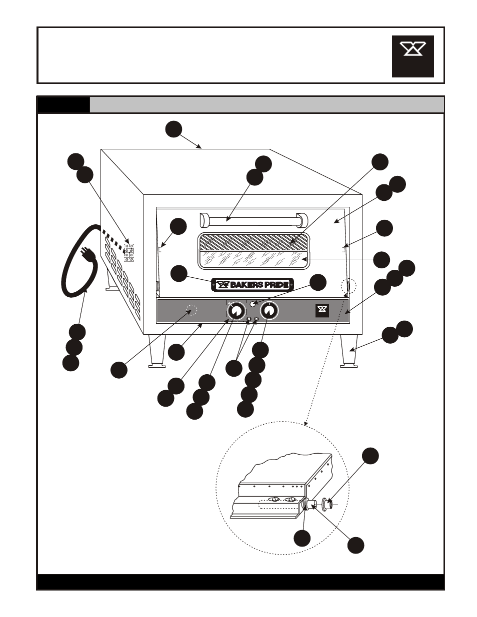 P-22s, Electric oven countertop, Bakers pride | Figure a exterior / door / controls | Bakers Pride P-24S User Manual | Page 2 / 4